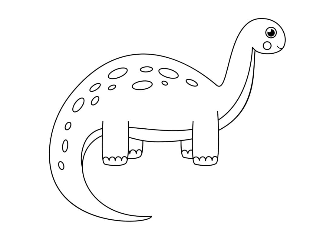 Dinosaurier Ausmalbilder Niedlicher Brachiosaurus mit langem Hals und Punkten, Malvorlage kostenlos für Kinder zum Drucken