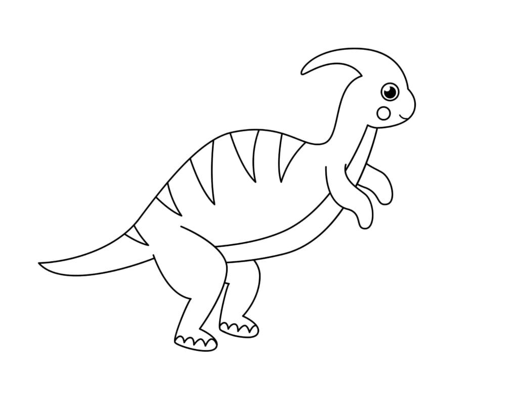 Dinosaurier Malvorlage Parasaurolophus mit charakteristischem Kopfkamm, einfache Dinosaurier Ausmalbilder für Kinder, kostenlos zum Ausdrucken