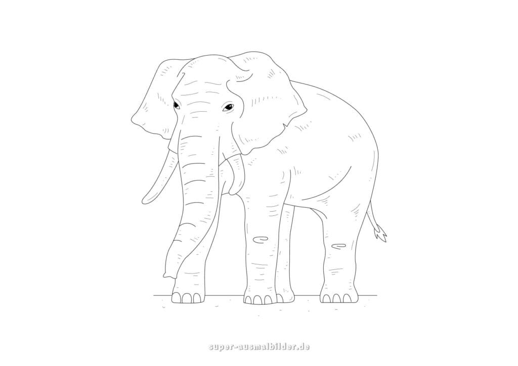 Elefant Ausmalbild – Lustiger kleiner Elefant mit großen Augen, elefant comic zeichnen kostenlos für Kinder