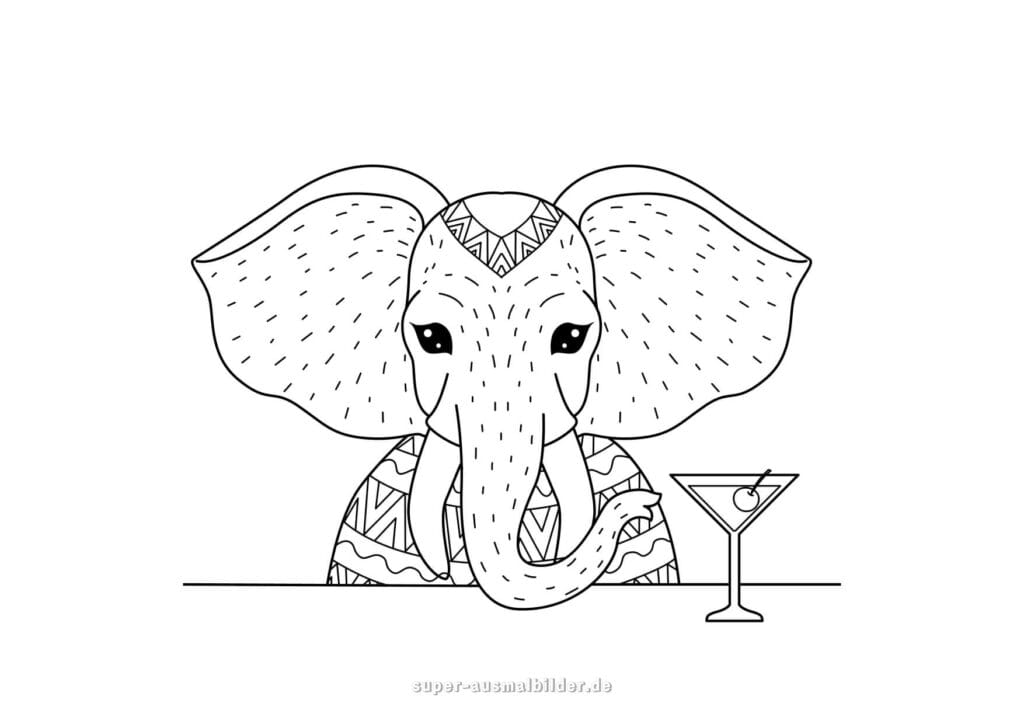 Elefant Malvorlage – Niedlicher Comic Elefant mit Herz auf der Seite, elefant comic zeichnen zum Drucken für Kinder