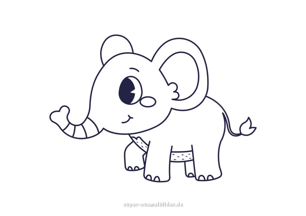 Elefant Malvorlage – Realistischer Elefant im Profil, kostenlose Vorlage zum Ausdrucken und Ausmalen