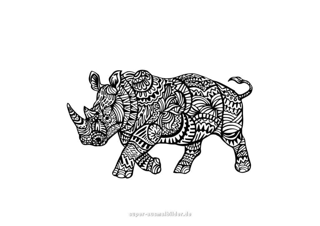 Elefant Mandala Ausmalbild – Elefant mit erhobenem Rüssel, detailreiche Malvorlage Tiere Mandala zum Ausmalen kostenlos für Erwachsene und Kinder