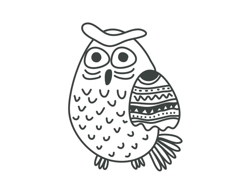 Eule Ausmalbild schlafende Eule mit dekorativem Flügel im Mandala Stil, kostenlose Malvorlage für Kinder zum Drucken