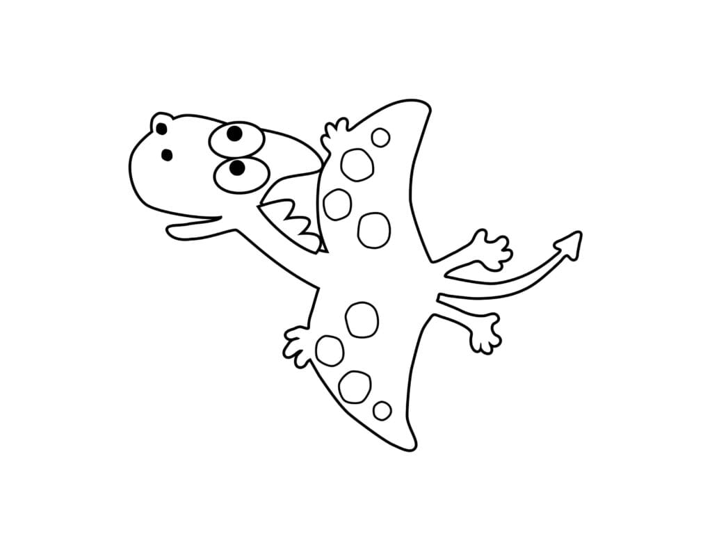 Flugsaurier Ausmalbild Pterosaurier mit großen Flügeln und Punkten, kostenlose Dinosaurier Malvorlage zum Drucken für Kinder