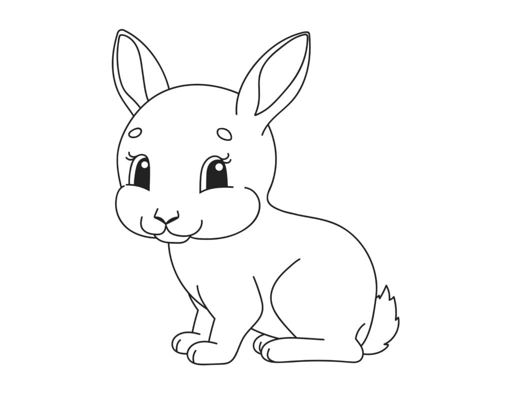 Hase Ausmalbilder Niedlicher sitzender Hase mit großen Ohren, einfache Malvorlage zum Drucken und Ausmalen für Kinder kostenlos