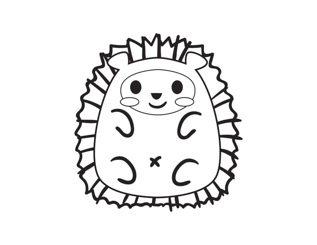 Igel Ausmalbild liegender Cartoon Igel mit Stacheln und freundlichem Gesicht, Malvorlage zum Drucken für Kinder kostenlos