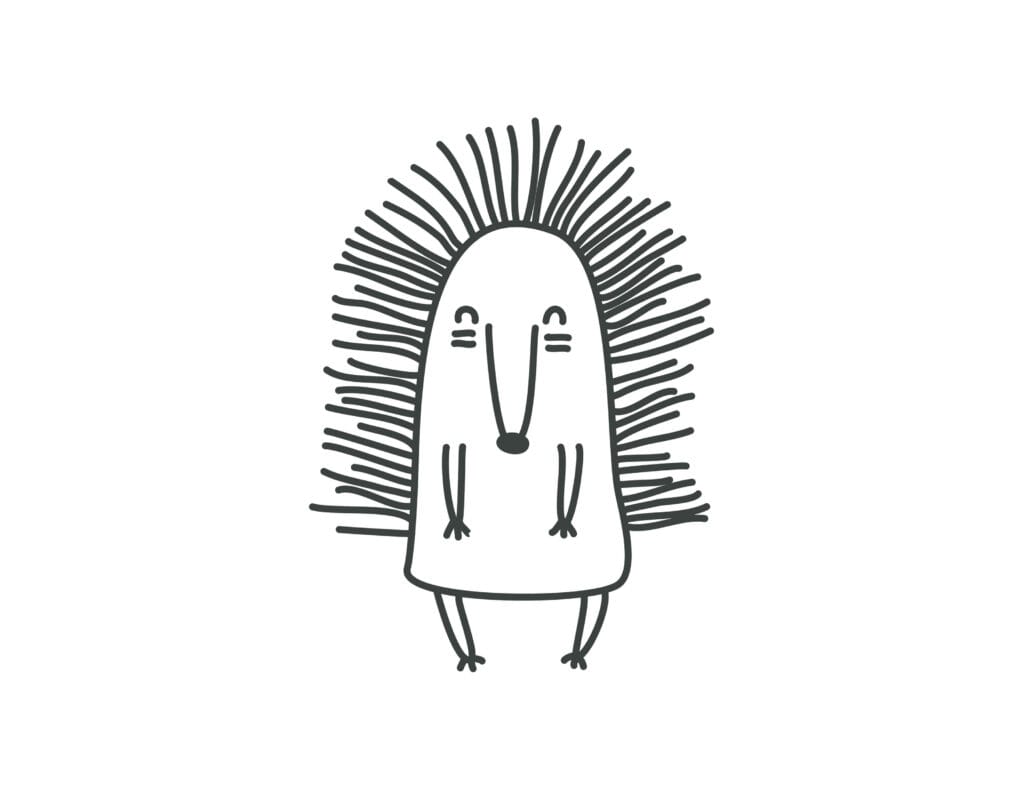 Igel Ausmalbild lustiger Cartoon Igel mit langen Stacheln, Malvorlage zum Drucken und Ausmalen für Kinder kostenlos