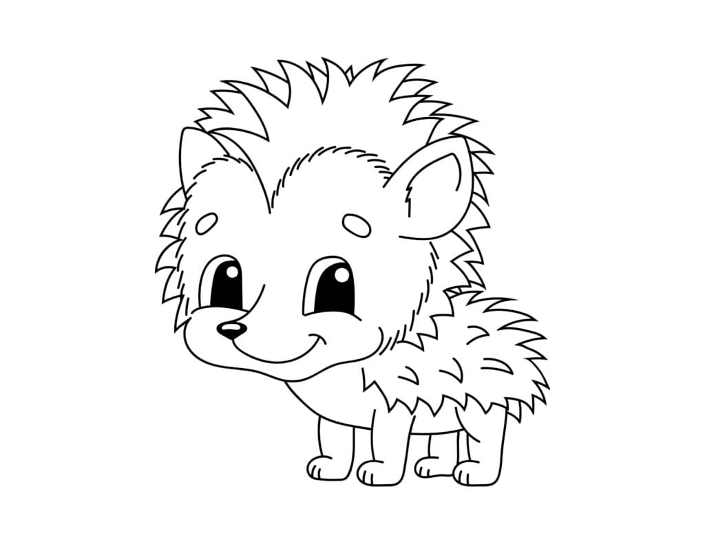 Igel Ausmalbilder Süßer kleiner Igel mit großen Augen und Stacheln, Malvorlage kostenlos zum Drucken für Kinder