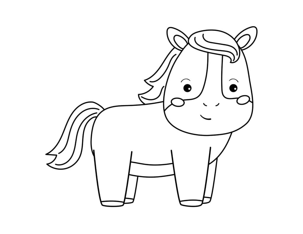 Pferd Ausmalbild Niedliches Pony mit Mähne und Schweif, Kinder Malvorlage kostenlos zum Drucken und Ausmalen