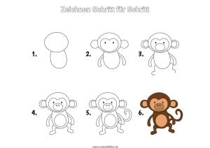Affe zeichnen lernen Schritt für Schritt