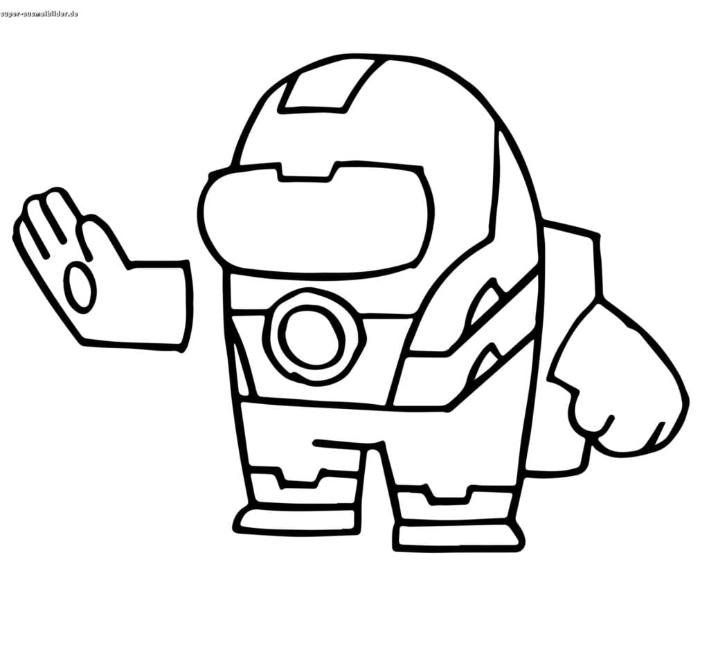 Among Us Ausmalbild – Crewmate im Iron Man Kostüm, Superheld Malvorlage zum kostenlosen Ausdrucken