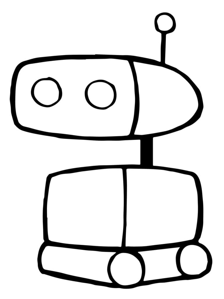 Among Us Ausmalbild – Kleiner Roboter mit großen Augen und Antenne, einfache kostenlose Malvorlage für Kinder zum Drucken
