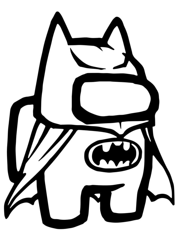 Among Us Malvorlage – Batman Crewmate mit Umhang und Maske, Superheld Ausmalbild kostenlos zum Drucken