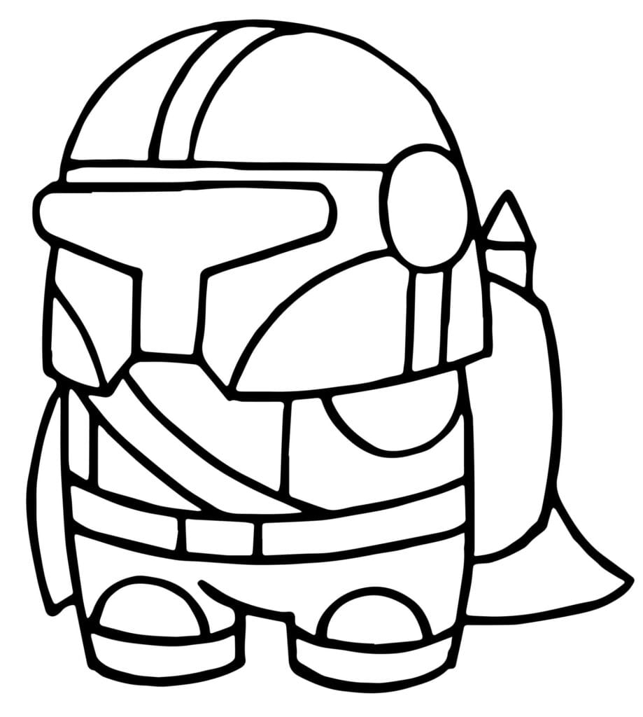 Among Us Malvorlage – Mandalorian Crewmate mit Helm und Jetpack, Star Wars Ausmalbild gratis