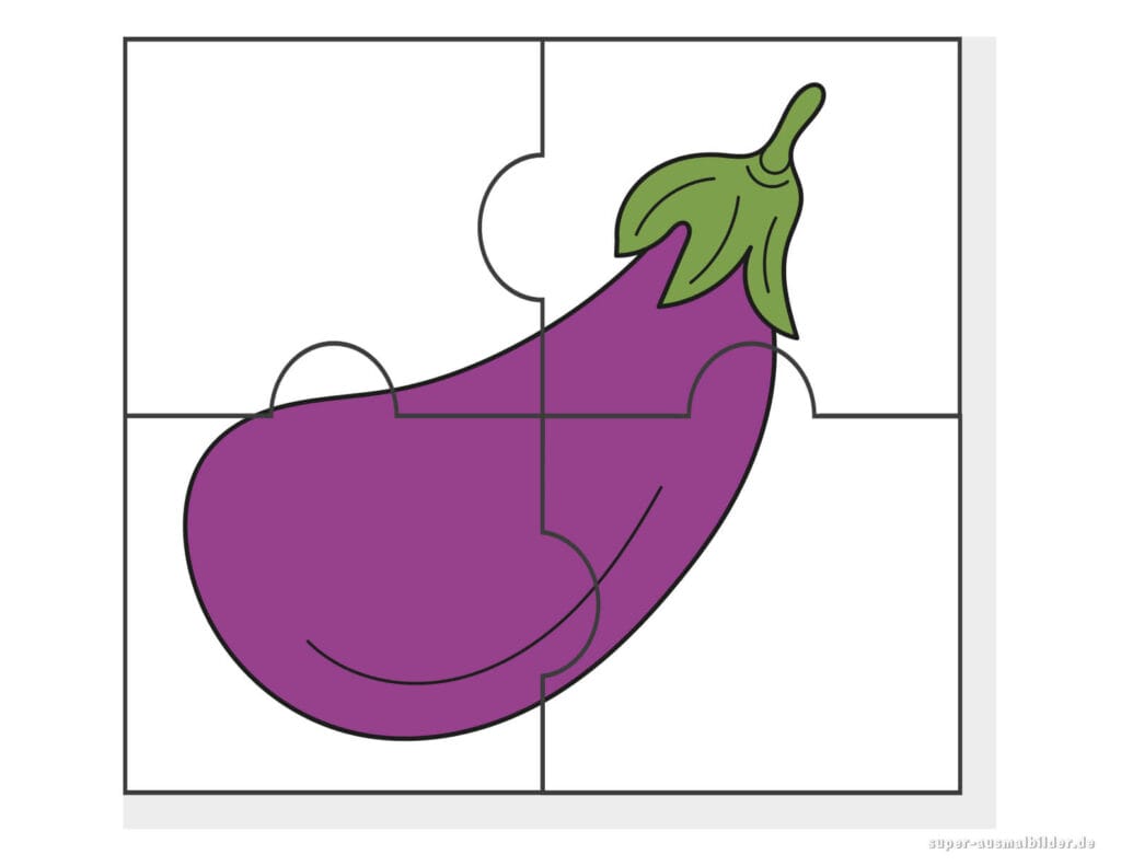 Aubergine Mini Puzzle Einfaches Gemüse Puzzle zum Ausdrucken für kleine Kinder gratis