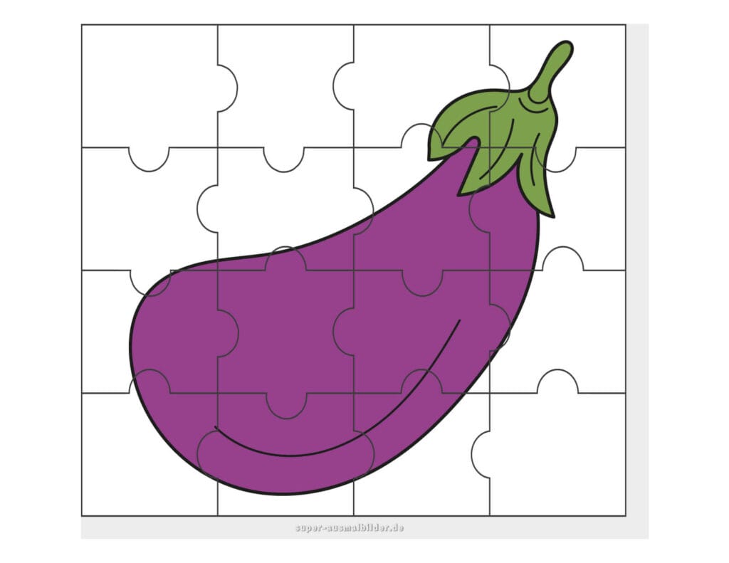 Aubergine Puzzle Gemüse Puzzle zum Ausdrucken und Ausschneiden für Kinder kostenlos