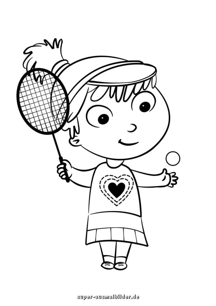 Badmintonspielerin. Sportliche Ausmalvorlage eines Mädchens mit Schläger kostenlos zum Drucken