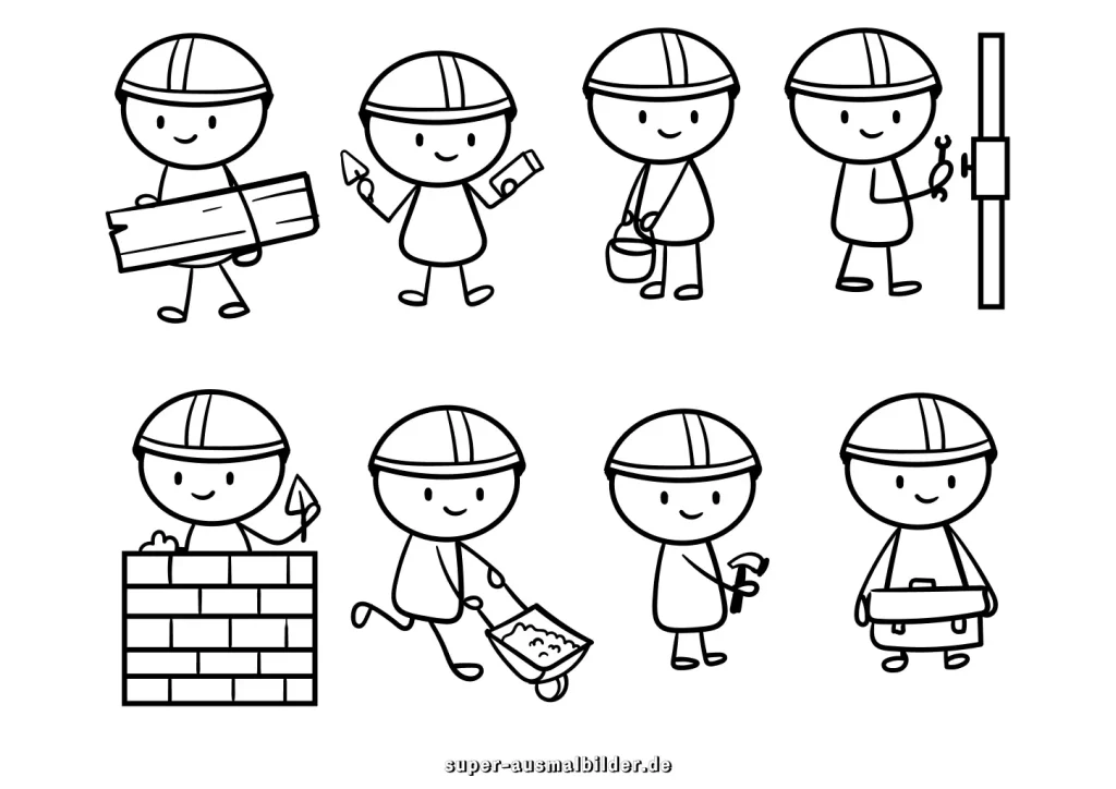 Bauarbeiter Malvorlage Handwerker bei der Arbeit auf der Baustelle, gratis Ausmalbilder für Kinder