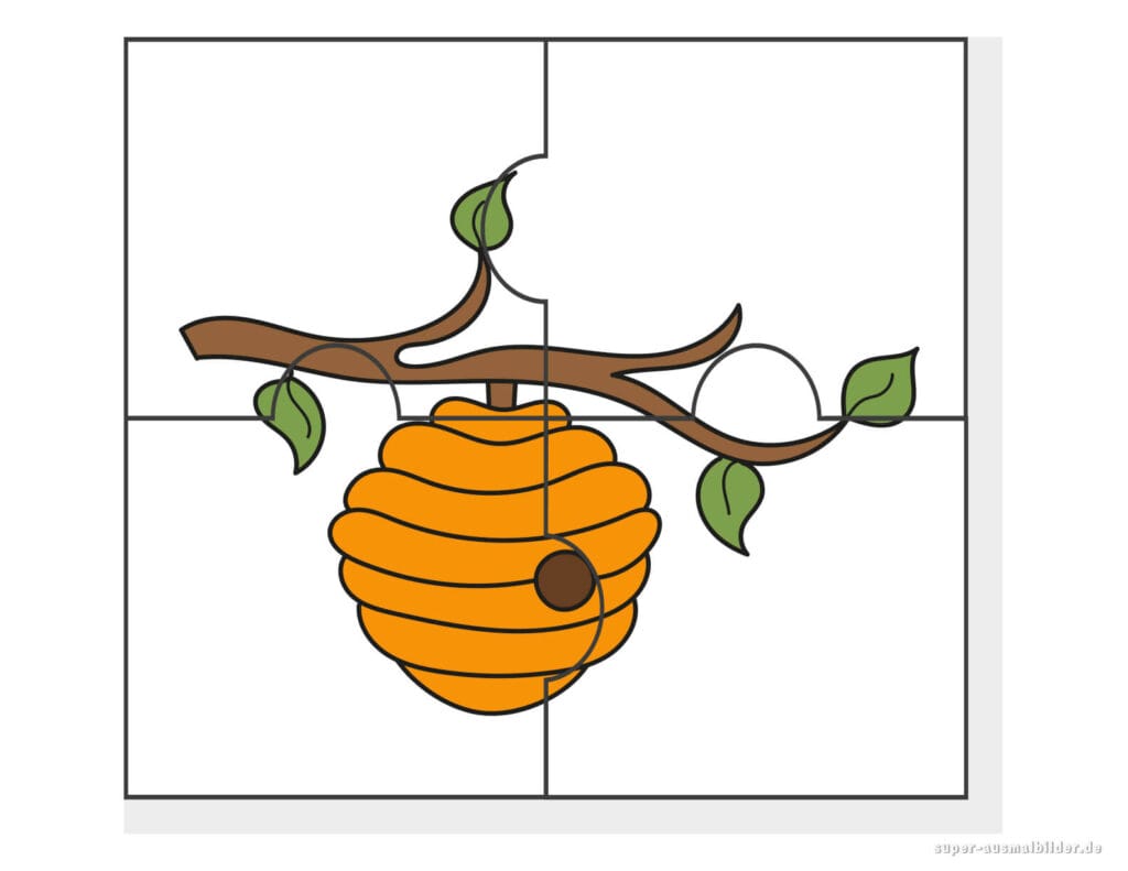 Bienenstock Puzzle Naturpuzzle mit Wabenhaus zum Ausdrucken und kostenlosen Basteln