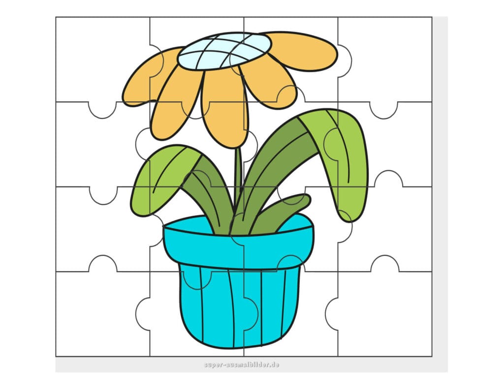 Blumen Topf Puzzle Lustiges Blumenpuzzle zum Ausmalen und Ausdrucken für Kinder