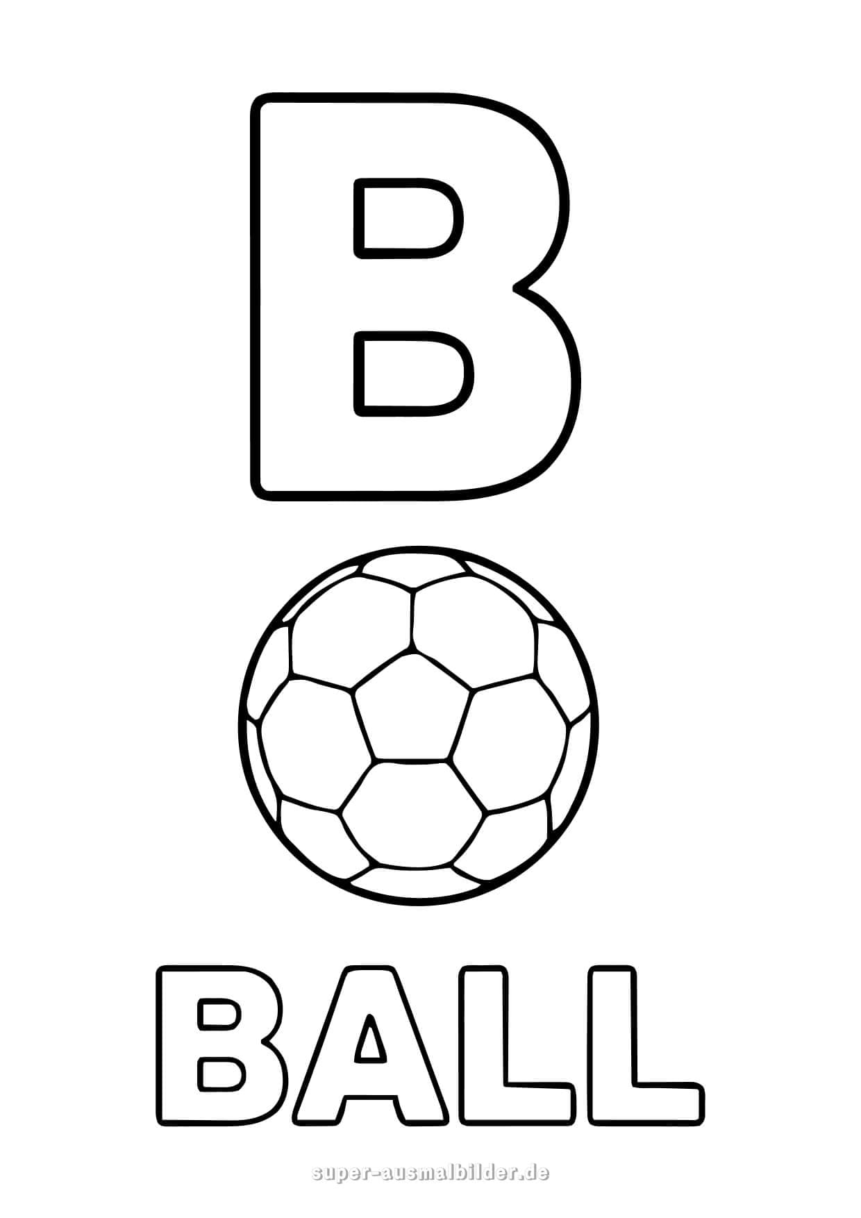 Buchstabe B Ausmalbild – Fußball Ball zum Ausmalen, kostenlose Buchstaben und Sport Malvorlage für Kinder
