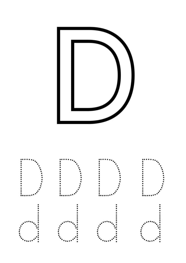 Buchstabe D Kontur – Lernvorlage für Kinder