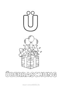 Buchstabe Ü Ausmalbilder und Übungsblätter für Kinder