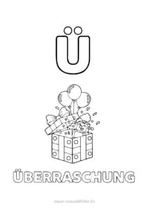 Buchstabe Ü Ausmalbilder und Übungsblätter für Kinder
