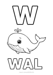 Buchstabe W Ausmalbilder und Schreibübungen für Kinder