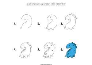 Dinosaurier zeichnen lernen Schritt für Schritt