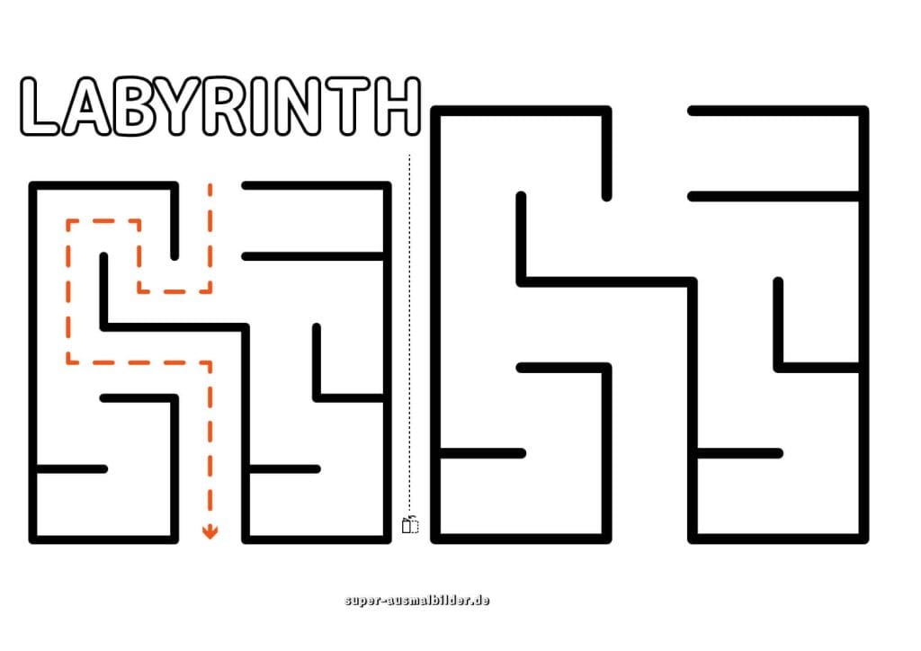 Einfaches Kinderlabyrinth Zwei Wege Vorlage für Kindergarten kostenlos drucken