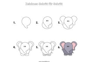 Elefant zeichnen lernen Schritt für Schritt