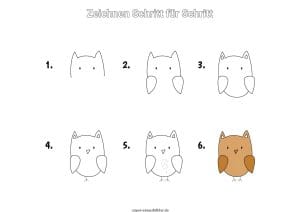 Eule zeichnen lernen Schritt für Schritt