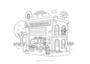 Feuerwehr Ausmalbilder – Feuerwehrmann & Feuerwehrauto