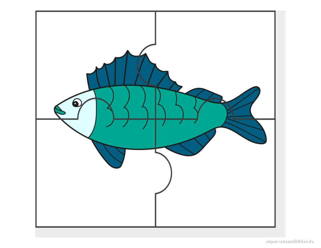 Fisch Puzzle Einfaches Meerestierpuzzle zum Ausdrucken und Ausschneiden für Kinder
