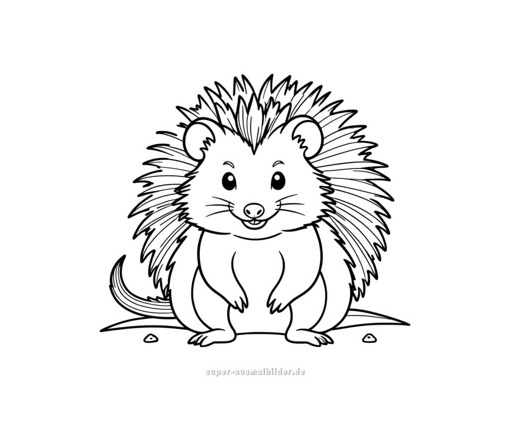 Fröhlicher Igel Ausmalbild – lachender Igel mit Stacheln, einfache Malvorlage für Vorschulkinder und Grundschüler