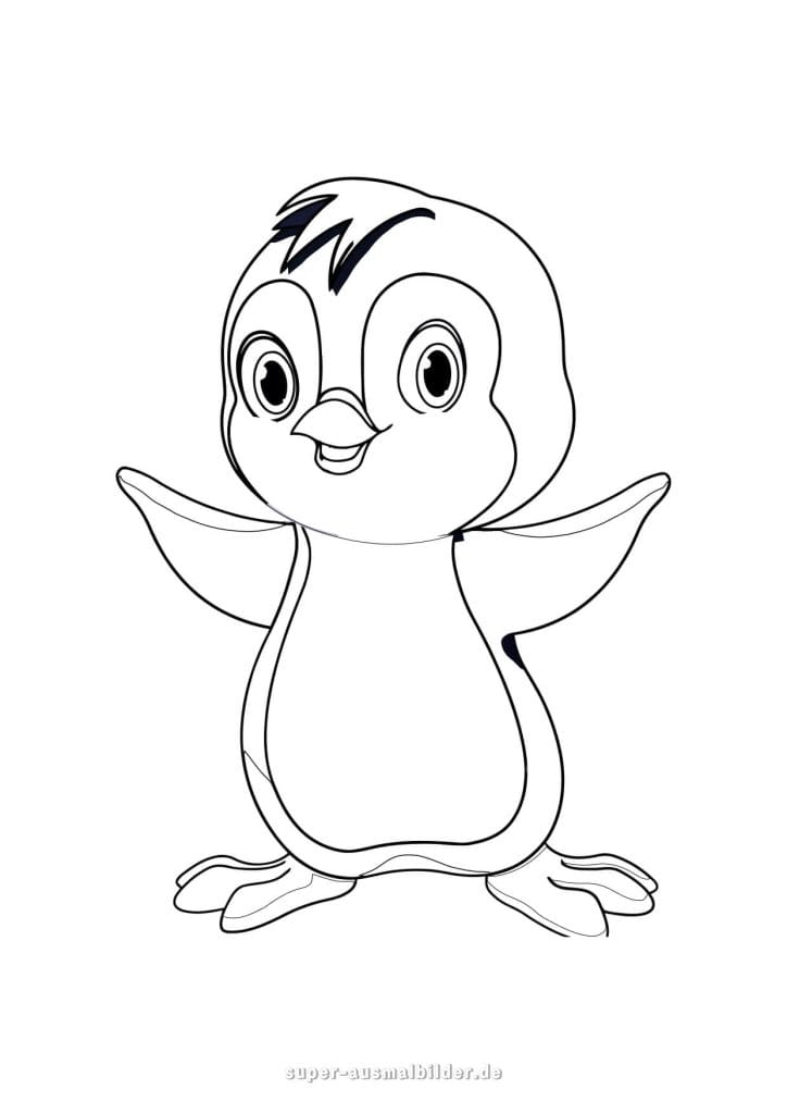 Fröhlicher Pinguin – einfache Malvorlage für Kinder zum Ausmalen, ideal für Kindergarten und Grundschule