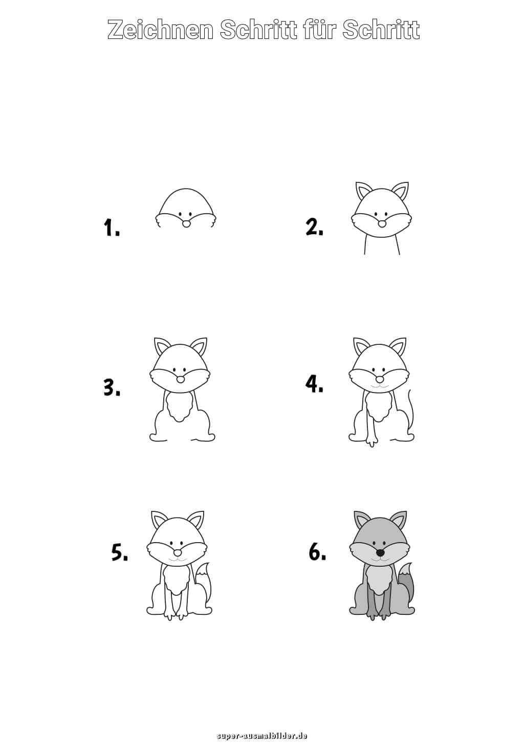 Fuchs zeichnen Schritt für Schritt – einfache Anleitung für Kinder mit süßem Fuchs