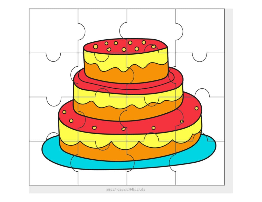 Geburtstagskuchen Puzzle Buntes Tortenpuzzle zum kostenlosen Ausdrucken und Basteln