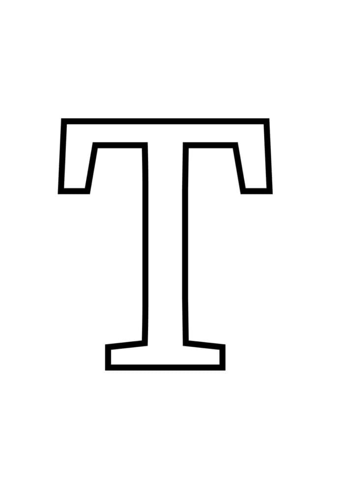 Großbuchstabe t – Klassische Druckbuchstabe zum Ausmalen