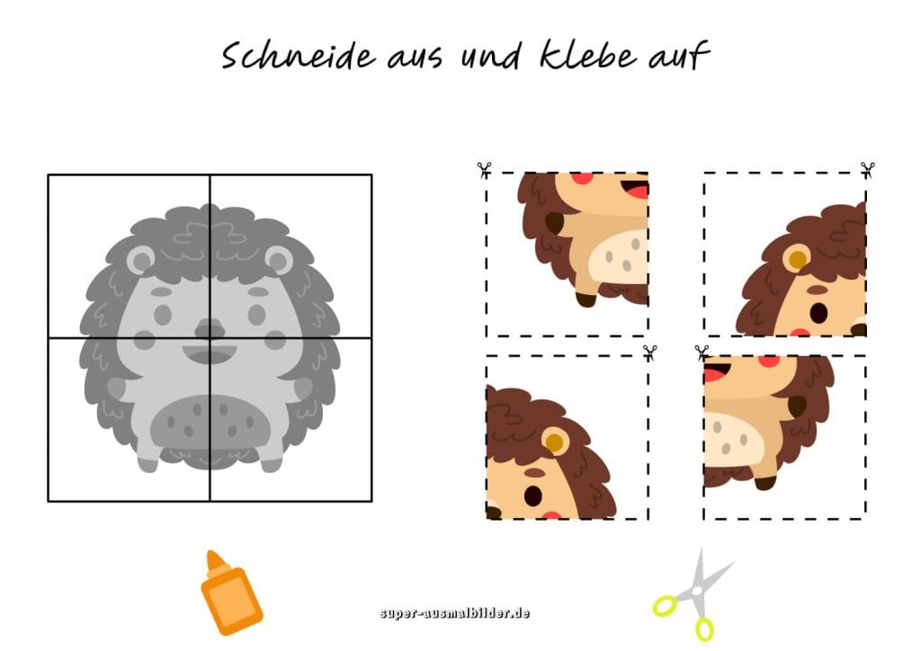 Igel Ausschneidevorlage Schneide und klebe den niedlichen Igel, kostenloses Lernblatt zum Basteln und Üben