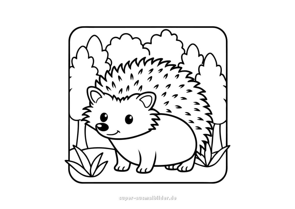 Igel Cartoon – süßer kleiner Igel mit großen Augen, einfache Malvorlage für Kinder, ideal zum Lernen und Spaßhaben