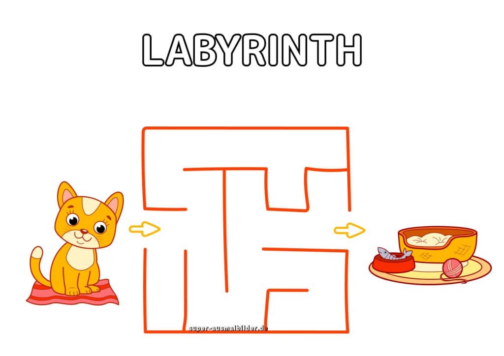 Katze und Futternapf Labyrinth Tierlabyrinth für Kinder mit Essen und Spielzeug