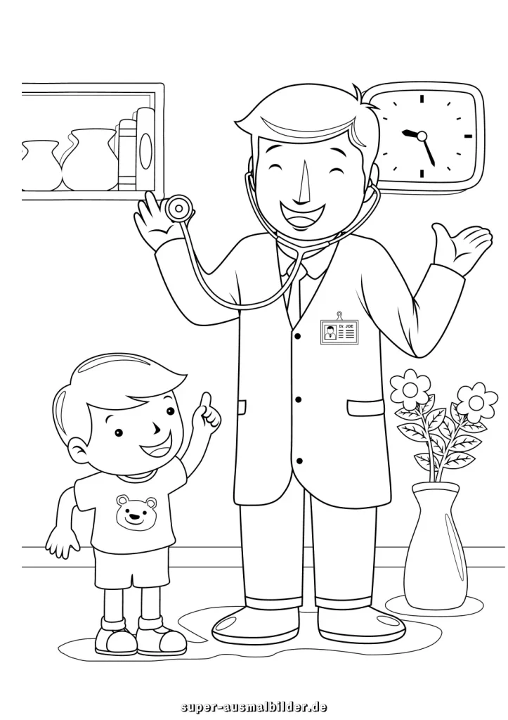 Kinderarzt Malvorlage Arzt untersucht Kind, kostenlose Ausmalbilder für Kinder