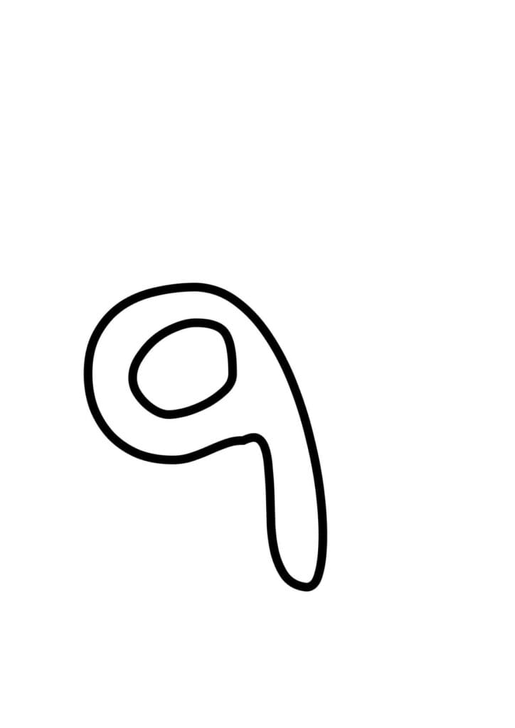 Kleinbuchstabe Q – Kontur zum Ausmalen und Schreibenlernen
