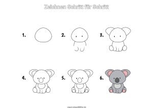 Koala zeichnen lernen Schritt für Schritt