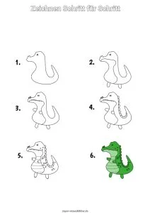 Krokodil zeichnen lernen Schritt für Schritt
