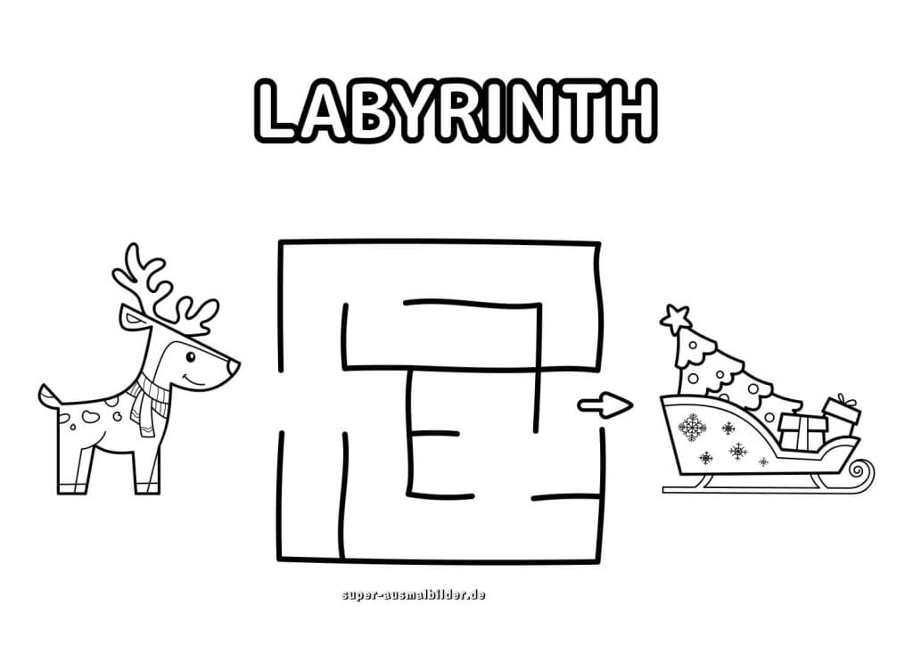 Labyrinth mit Weglösung einfache Lernvorlage mit Beispiel für Kinder