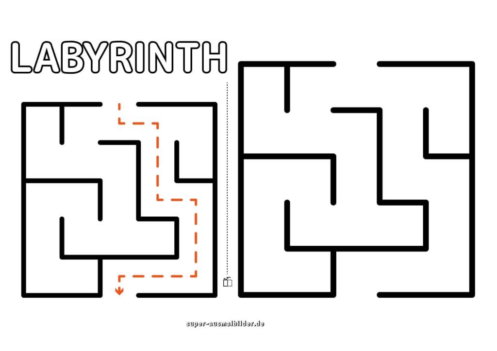 Leichtes Labyrinth für Kinder einfache Schwarz Weiß Vorlage kostenlos zum Ausdrucken