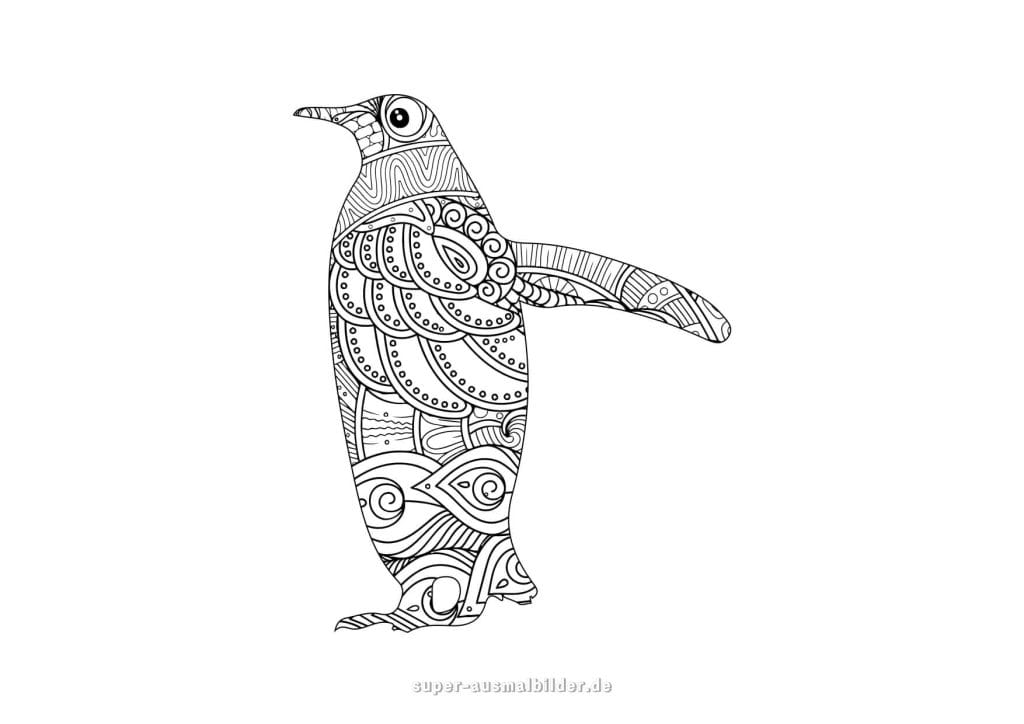 Mandala Pinguin – kunstvolle Ausmalvorlage mit detaillierten Mustern, ideal für ältere Kinder und Erwachsene